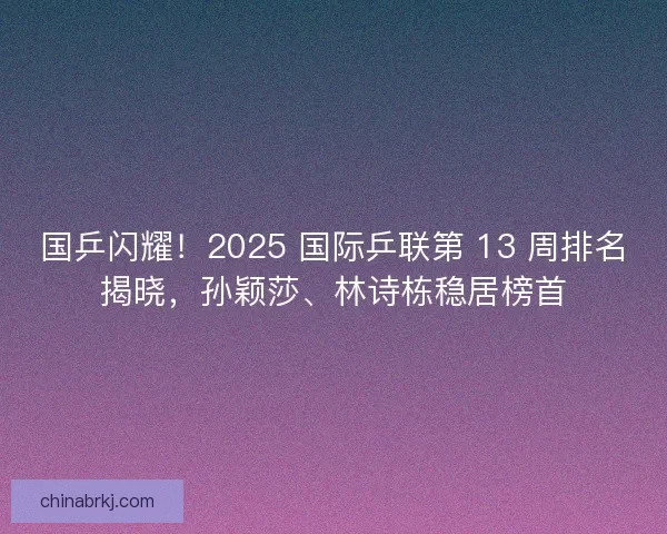 国乒闪耀！2025 国际乒联第 13 周排名揭晓，孙颖莎、林诗栋稳居榜首